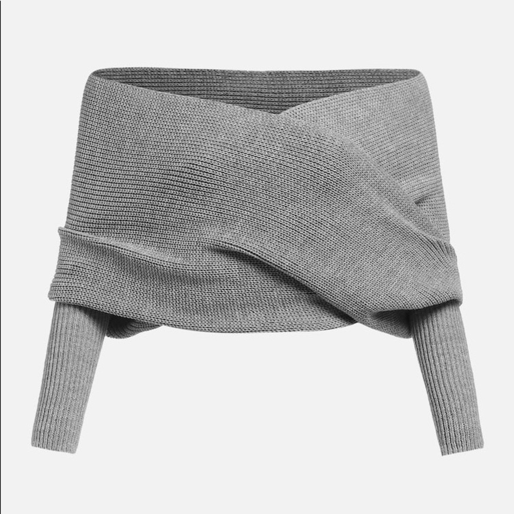 Knit crop wrap sweater gray off the shoulder - Picture 2 of 4